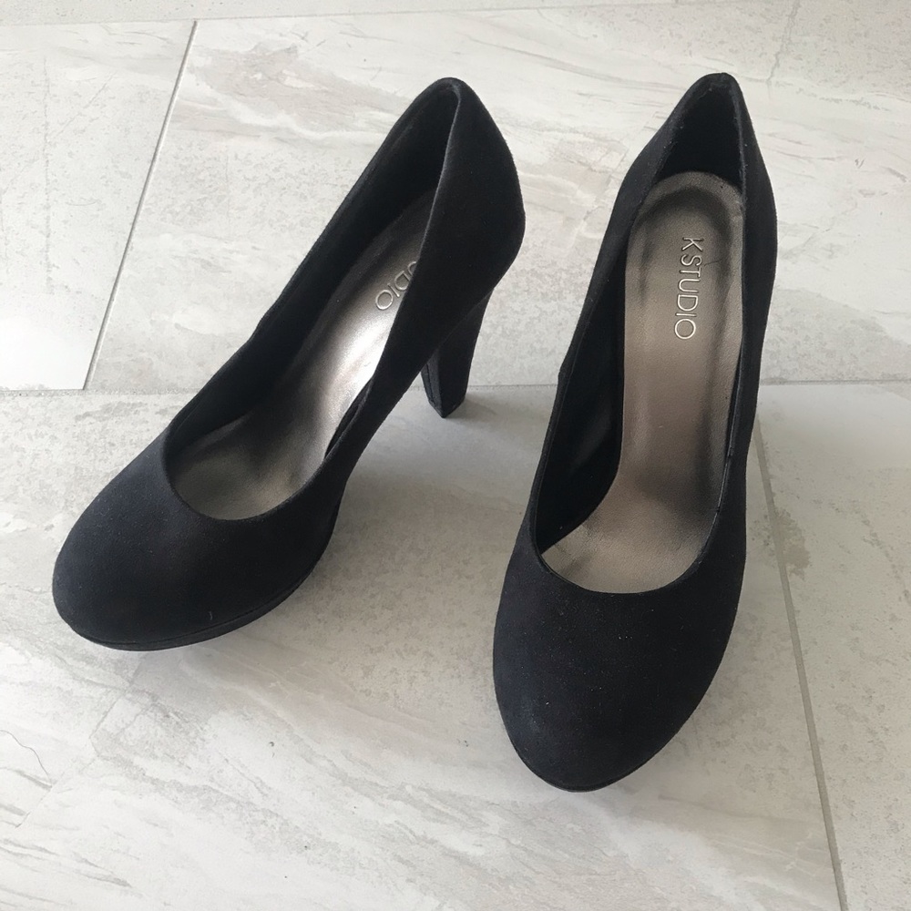 Black Faux Suede Heels